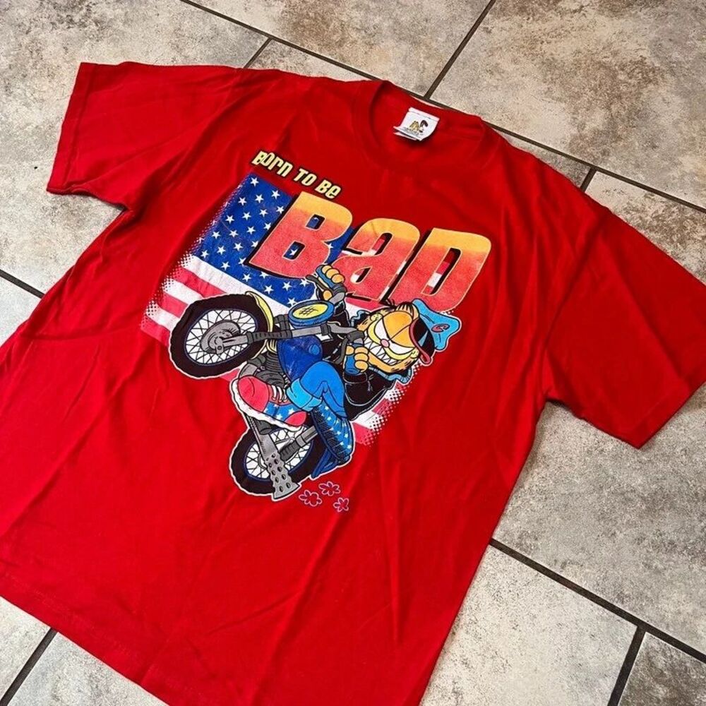Vintage Garfield Born to Be Bad Motorcycle Graphic T-Shirt Large USA